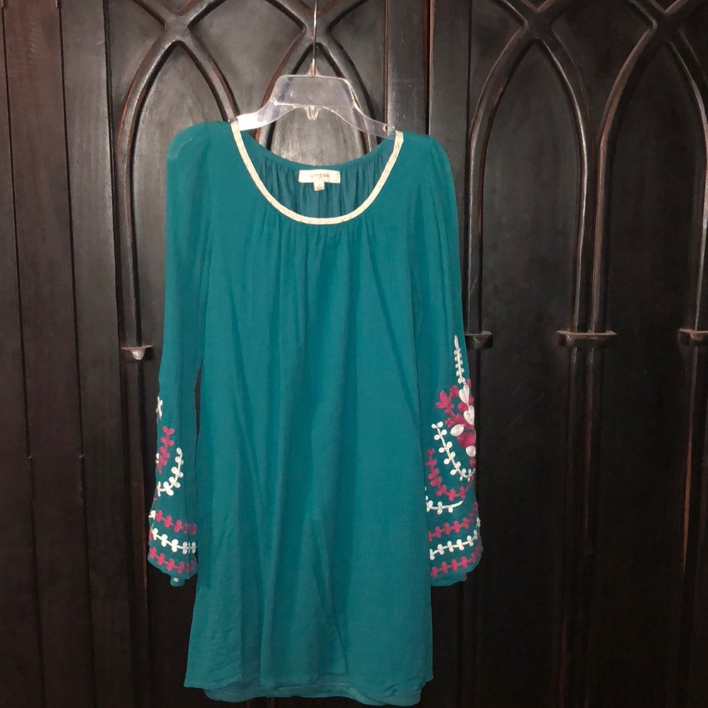 Teal bell sleeve dress